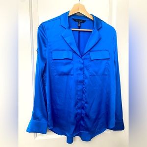 WHBM Vibrant Blue Utility Long-Sleeve Blouse